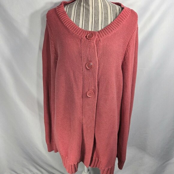 Fashion Bug Persimmon Red 3 Button 100% Cotton Long Sleeve Cardigan Plus Size 1X - Picture 1 of 8